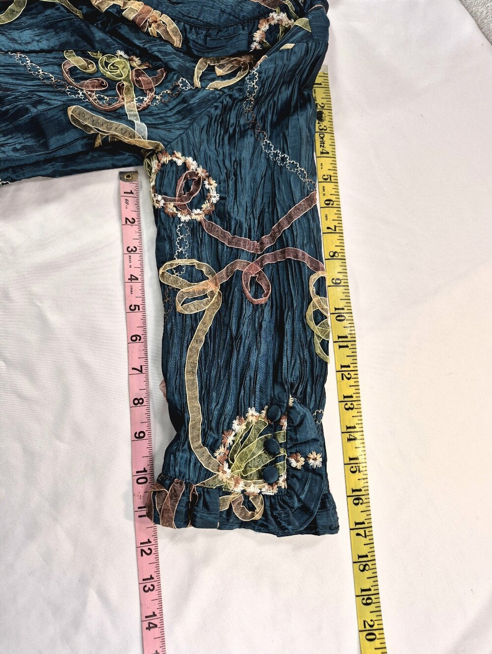 NWOT Agora Whimsy Teal Crinkle Ruffle Ribbon Applique Blouse Jacket S Whimsygoth - Picture 7 of 10